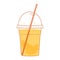 Refreshing lemonade with orange slices. Glass of drink with straw with oranges in flat style