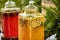 Refreshing lemonade in a steamed-up can. Picnic, catering at the event.