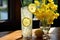 Refreshing Lemonade and Vibrant Daffodils, Quench your thirst with a revitalizing lemon ice refresher, a perfect summer drink in a