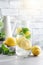 Refreshing mint lemonade in a jug fresh and delicious beverage with copy space. Vertical