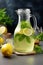 Refreshing mint lemonade in a jug fresh and delicious beverage with copy space. Vertical