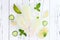 Refreshing mojito ice pops - paletas - popsicles. Top view, overhead. Cinco de Mayo recipe.