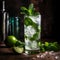 Refreshing mojito made with muddled mint leaves, fresh lime juice, sugar, white rum, soda water. AI generated