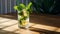 Refreshing Mojito On Wooden Table: Minimalist And Varied Angle