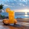 Refreshing orange juice on a sea view balcony 3D rendering