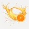 Refreshing orange juice splash, vibrant orange waves on white background, fruit juice background, Ai generative