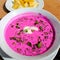 Refreshing pink latvian beetroot soup