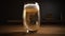 A refreshing pint of frothy beer in a transparent glass generated by AI