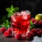 Refreshing Raspberry Drink in Glass with Fresh Raspberries and Mint