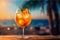 Refreshing Seaside Aperol Spritz: Classic Italian Aperitif Cocktail with Stunning Beach View. Perfect for a Relaxing