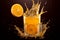 A refreshing splash of orange juice caught mid-air, conveying the invigorating and energizing nature of the drink. Generative Ai