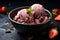 Refreshing strawberry chocolate ice cream with chocolate