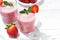 Refreshing strawberry milkshake, closeup