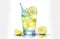 refreshing summer beverage, alcohol drink. watercolor illustration of glass of lemonade