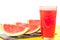 Refreshing summer fruit drink. Pureed watermelon crush smoothie.