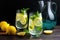refreshing summer lemonade with twist of mint, garnished with fresh slice of lemon
