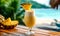 Refreshing tropical pina colada cocktail with a creamy texture and pineapple garnish served on a wooden bar against a blurred