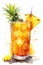 Refreshing Tropical Pineapple Cocktail Illustration with Vibrant Colors