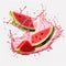 Refreshing watermelon juice splash, vibrant red waves on white background, fruit juice background, Ai generative