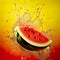 refreshing watermelon slice against a water-themed advertising background.