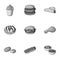 Refreshments, snacks, fast, and other web icon in monochrome style.Hot, dog, bun, icons in set collection.