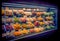 Refrigerated shelf of a greengrocer. Ia generative.