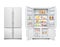 Refrigerator fridge realistic set of big family refrigerator with two doors filled with food products vector illustration