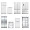 Refrigerator fridge realistic set of isolated cabinets with different models and door shapes on blank background vector