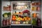 A refrigerator full of healthy food, fruits, and vegetables, An opened fridge full of fresh fruits and vegetables, AI Generated
