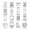 Refrigerators flat line icons. Fridge types, freezer, wine cooler, commercial major appliance, refrigerated display case