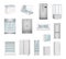 Refrigerators. Industrial and home frozen refrigerators various models decent vector illustrations in realistic style