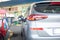 Refueling refilling car vehicle with fuel at refuel fuel gas pump station - Petrol diesel gas pump gun in the tank to fill -