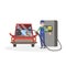 Refueling station. Male worker fills a car. Character vector flat illustration people.