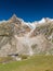 The refuge Elena in val Ferret; the PrÃ¨ de Bar glacier and the mount Dolent in the background Aosta Valley, Italy