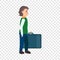 Refugee boy travel bag icon, flat style