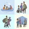 The Refugee Family with Children. Sailing to Europe on the Boat. Land Transition and Life in the Refugee Camp. European