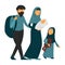 Refugee family walking  isolated. World migrant day