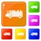 Refugee people truck icons set vector color