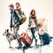 Refugees, a family of mom, dad, children, moving with a dog and suitcases, travel