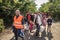 Refugees walking carrying heavy bags on the Croatia Serbia border, between the cities of Bapska and Berkasovo on the Balkans Route