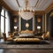 A regal baroque-style room with ornate gilded furniture, rich tapestries, and opulent chandeliers3