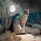 Regal cat under moonlight by cactus