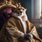 A regal cheetah wearing a royal robe and a scepter, sitting on a throne1