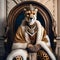 A regal cheetah wearing a royal robe and a scepter, sitting on a throne2