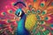 A regal and elegant Peacock showing off its colorful feathers, showing off its regal and elegant nature. Generative AI