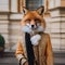 A regal fox in majestic clothing, posing for a portrait with a dignified demeanor1