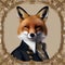 A regal fox in majestic clothing, posing for a portrait with a dignified demeanor3
