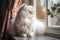 A regal and majestic Persian cat perched on a windowsill, showing off its luxurious and fluffy coat. Generative AI