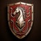 Regal Medieval Shield: Majestic Horse Symbol against a Bold Red Background