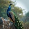 A regal peacock perches with pride against a textured stone